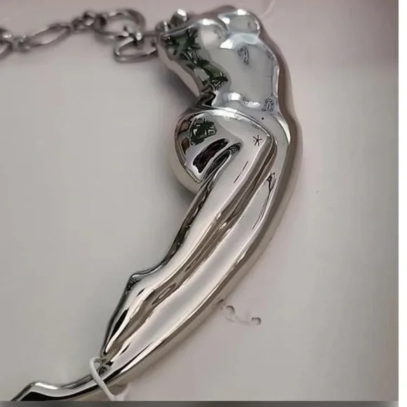 Zara Abstract Sculptured Torso Body Silver Chain Link Necklace Bold Artsy NWT - Picture 9 of 12